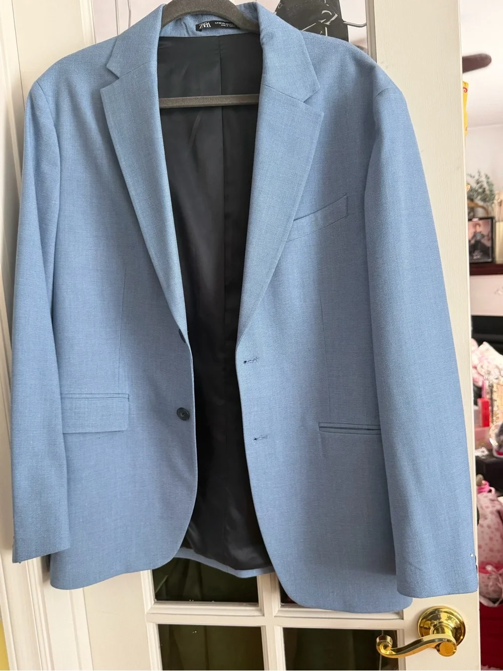 Zara Sky Blue Single-Breasted Blazer